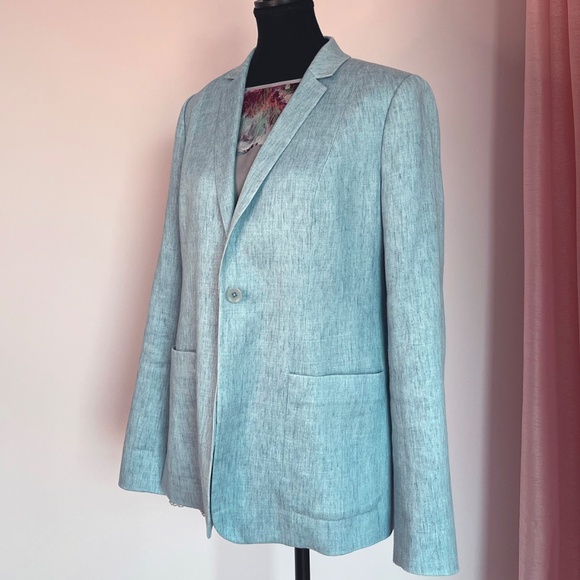 Powder Blue Linen Blend Blazer - Picture 5 of 7